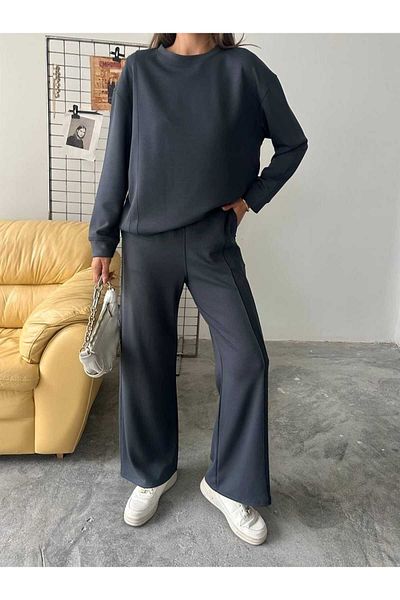sportiness Wide Leg Modal Fabric Tracksuit Set with Grass Detail