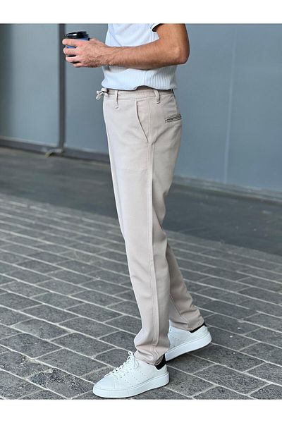 wamoss New Season Slim Fit Belted and Elastic Casual Trousers Ip1