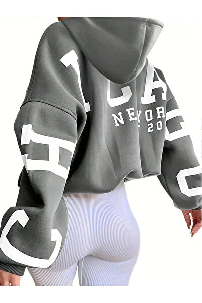 MANCY سويت شيرت بقلنسوة كبير الحجم مطبوع عليه شيكاغو للجنسين