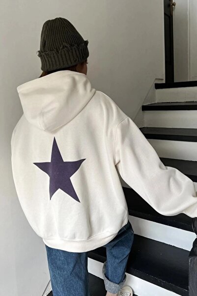 NoVibe Hanorac oversize cu glugă albă cu glugă, cu 3 fire, cu imprimeu Courag...