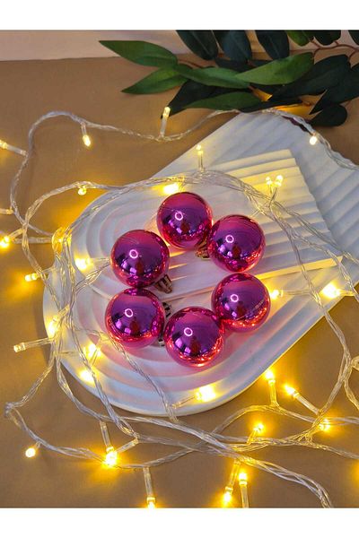 mıstıque home 6 Pieces Christmas Tree Ornament 6 Pieces Pink Ball 6 cm Christmas Ornament
