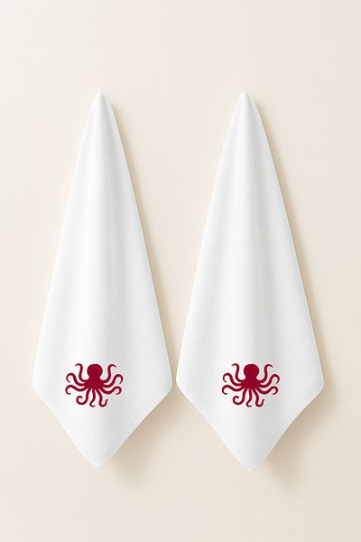 LIWOGY Octopus Embroidered Double Towel Hand & Face & Hair Towel Set