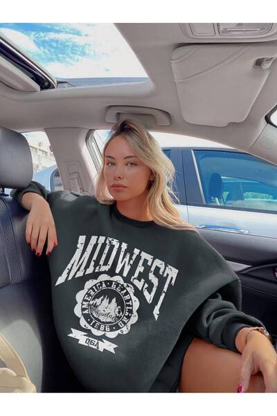 NoVibe Hanorac oversize pentru damă, cu imprimeu Midwest