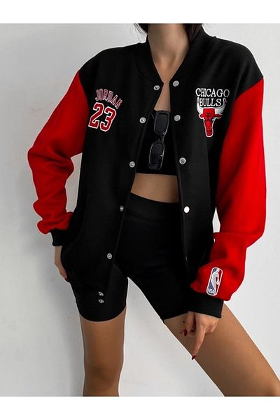 NoVibe Large Size Black Chicagoo 23 Oversize Model College Jacket