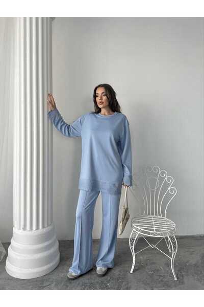 sportiness Dantel Detaylı Oversize Geniş Paça Modal Kumaş Eşofman Takım