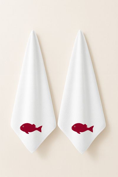 LIWOGY Fish Embroidered Double Towel Hand & Face & Hair Towel Set