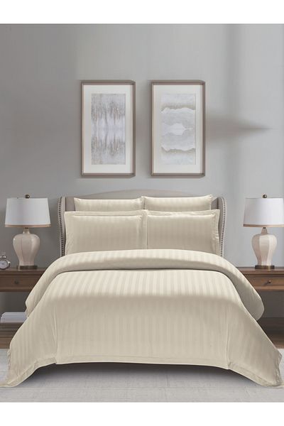 Donetella 6-Piece Hotel Striped Duvet Cover Set, King Size 260x240 cm, Microfiber, Without Filler