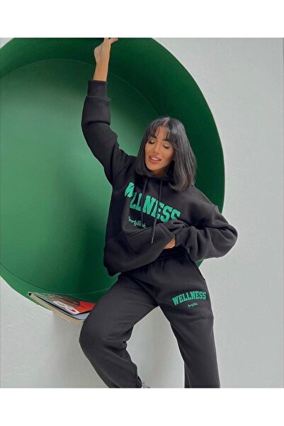 NoVibe Γυναικεία φόρμα γυμναστικής με κουκούλα Wellness με στάμπα στο κάτω μέρος