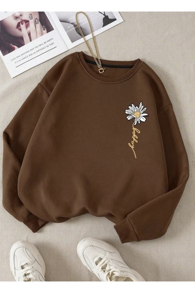 NoVibe Hanorac oversize din bumbac cu imprimeu cu flori de margaretă
