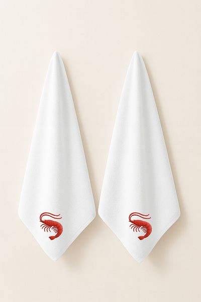 LIWOGY Shrimp Embroidered Double Towel Hand & Face & Hair Towel Set