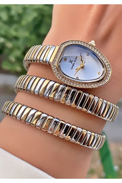 Daniel Klein Sarı Gümüş Renk Yılan Saat, Dolamalı Saat, 2 Yıl Garantili - Orijinal- Kadın Kol Saati