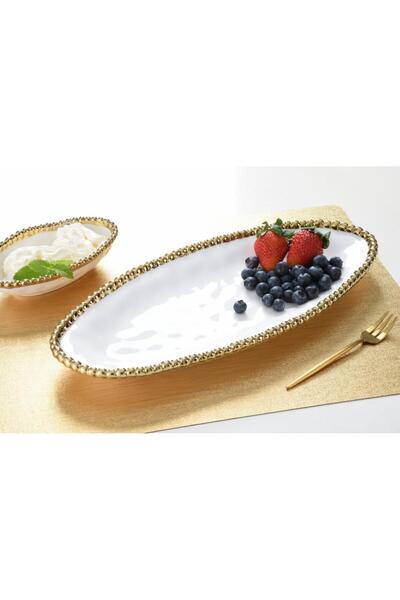 B&L Decor خادم بيضاوي صغير باللونين الأبيض والذهبي من سيينا