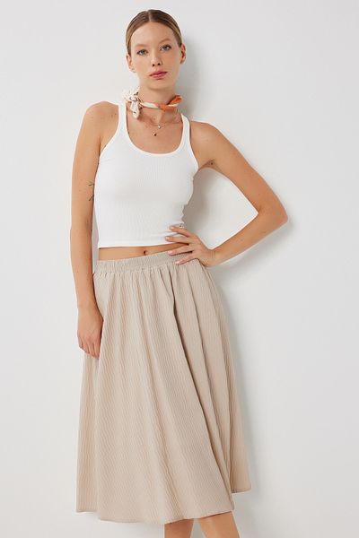 Lovelyİstanbul Textured Flared Woven Skirt Lyy0117 Stone