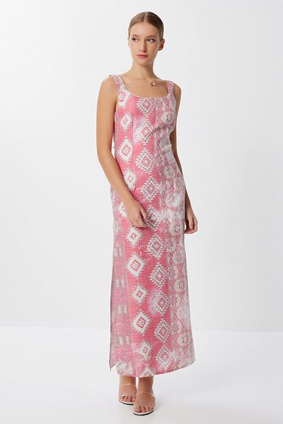 Lovelyİstanbul Strappy Patterned Slit Knitted Dress Lff0035 Pink