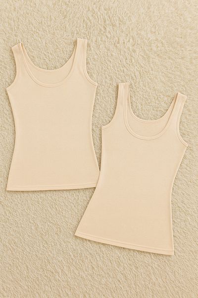 QKK Women's Modal Cotton Lycra Extra Piping Thick Strap 2-Piece Undershirt Q6K6K0T3Ka