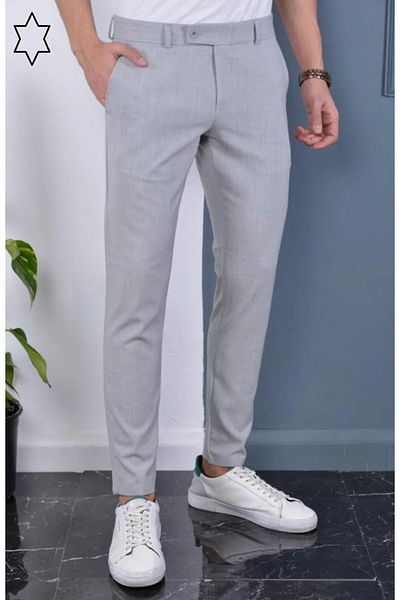 wamoss New Season Slim Fit Belted and Tongue Closure Linen Trousers Dil1