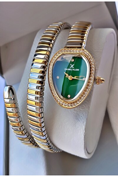 Daniel Klein Yellow Silver Color Snake Watch – Wound Spiral Cord – Green Dial – Original – 2 Years Warranty