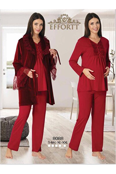 EM&FA TEKSTİL Maternity Maternity Velvet Dressing Gown Pajama Set
