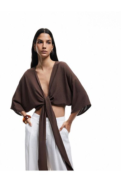 Koton Short Sleeve Double Breasted Collar Tie Detail Oversize Kimono (Ss 25)