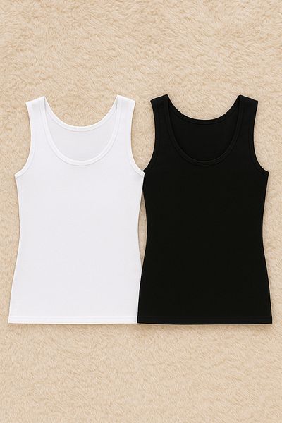 QKK Women's Modal Cotton Lycra Extra Piping Thick Strap 2-Piece Undershirt Q6K6K0T3Ka