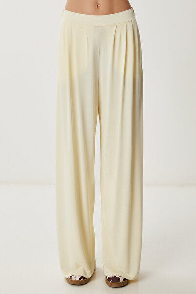 Lovelyİstanbul Geniş Paça Dökümlü Modal Pantolon LUB0208 AÇIK SARI
