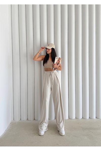Butik High Waist Front Pleat Detail Flowing Stretchy Modal Fabric Palazzo Pants