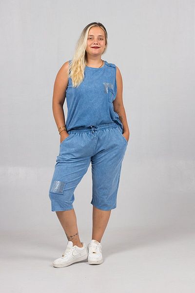 Truva XXL Battal Size Washable Blue Cotton Shorts Bottom Top Set - Lycra