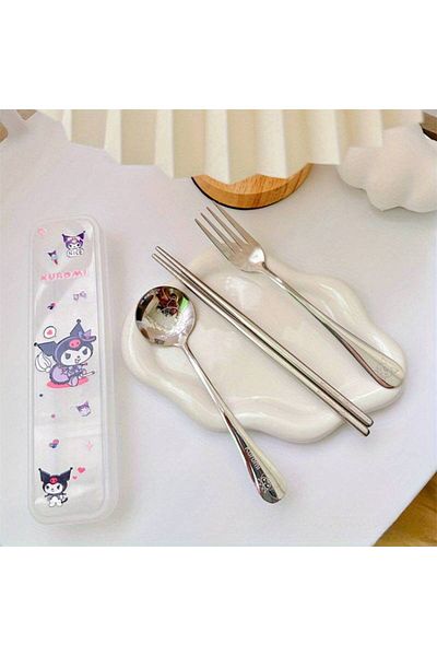 ada çanta kırtasiye Kuromi Figured Stainless Steel Boxed Fork Spoon Chopstick Set Ad59922