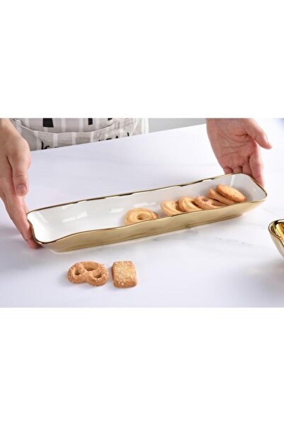 B&L Decor صينية البسكويت باللونين الأبيض والذهبي