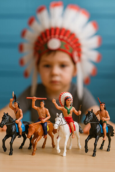 Duman Atlı Kızılderili Oyuncak Seti 4’lü | Western Temalı Koleksiyon Oyuncağı | Atlı Oyuncak Asker