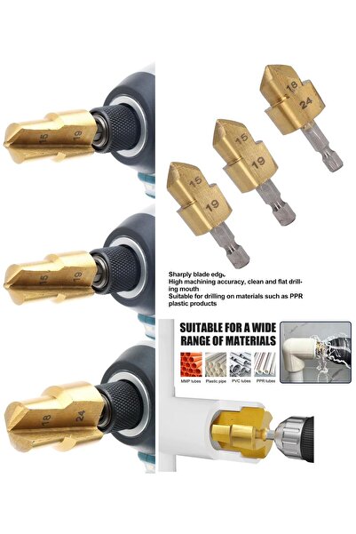 HAİNZ KÖLN Pvc Boru Havşası PPRC Boru Onarımı Rayba 3lü Matkap Ucu Boru Tamir Delme Genişletme Tıraşlama seti