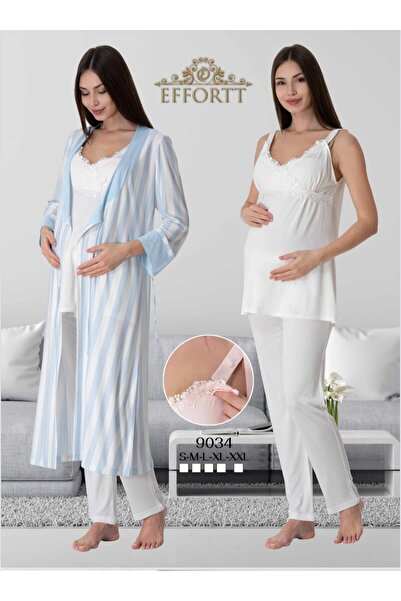 EM&FA TEKSTİL طقم بيجامة للحوامل مع ثوب صباحي