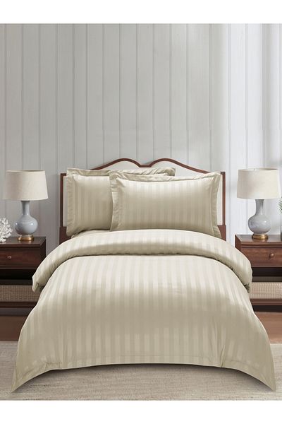 Donetella 4-Piece Hotel Striped Duvet Cover Set, Single Size 170x230 cm, Microfiber, Without Filler