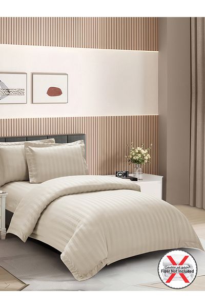 Donetella 4-Piece Hotel Striped Duvet Cover Set, Single Size 170x230 cm, Microfiber, Without Filler