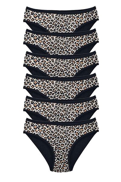 PRATİKOBA 6 Pieces Leopard Patterned Lycra Soft Textured Women's Slip Panties
