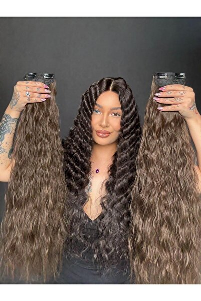 Suzan Peruk Kumral 8 parça Afro Dalgalı uzun Çıt Çıt Saç 70cm Ekstra yoğun 25...