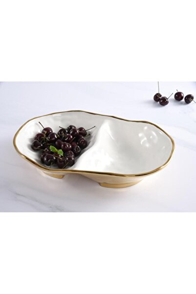 B&L Decor خادم مكون من قسمين باللونين الأبيض والذهبي