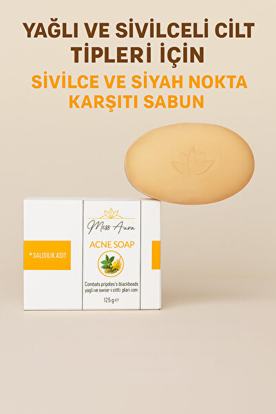 Miss Aura Akne Karşıtı Yüz Sabunu – Salisilik Asit & Biberiye Yağı, Yağlı/Siv...