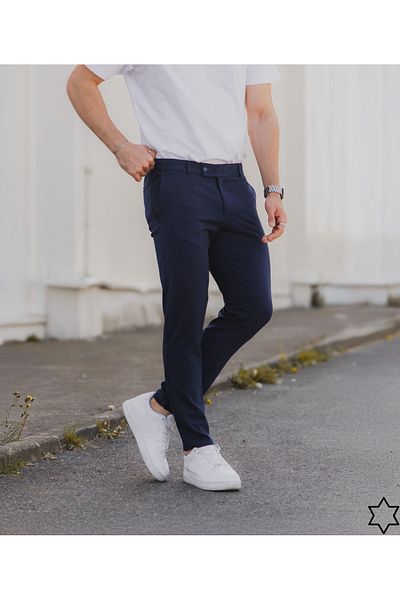 wamoss New Season Slim Fit Belted and Tongue Closure Linen Trousers Dil11