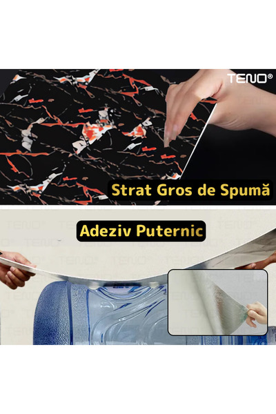 Teno Set of 80x Premium 3D Teno® Marble Wallpaper, coverage area 28.8 sqm, 60x60 cm, patterned black