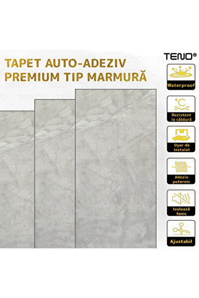 Teno Set of 90x Premium 3D Teno® Marble Wallpaper, coverage area 16.2 sq m, 30x60 cm, light gray