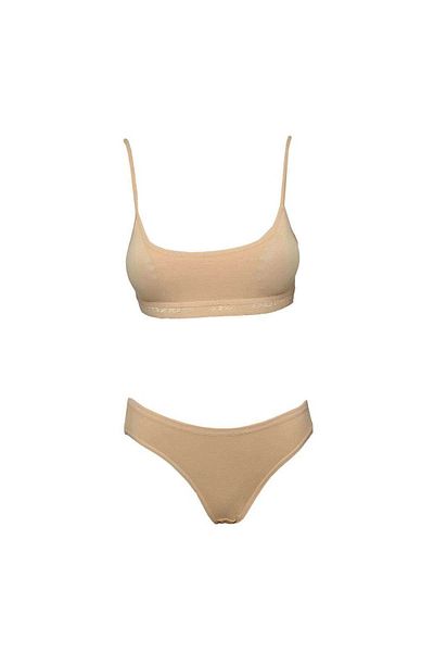 PRATİKOBA Padded Rope Strap Half Tank Top Bustier Panties Set Tan Color