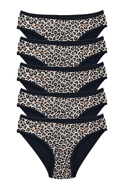 PRATİKOBA 5 Pieces Leopard Patterned Lycra Soft Textured Women's Slip Panties