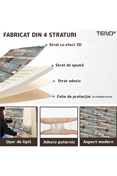 Teno Set of 90x 3D Brick Wallpaper Teno®, Wood Pattern, coverage area 44.1 sq m, 70x70 cm, brown green