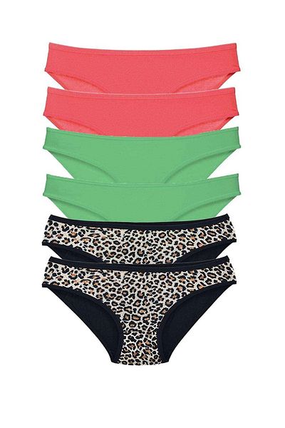PRATİKOBA 6 Pieces Lycra Women's Slip Panties Leopard Fuchsia Green