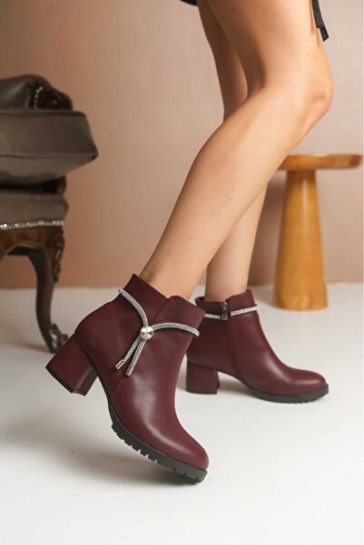 VENTİ VENTİSCAA Kadın Taşlı Detay Fermuarlı Kısa Bot