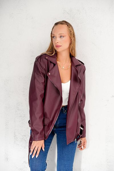 02Lady Fashion Oversize Leather Jacket with Belt Detail