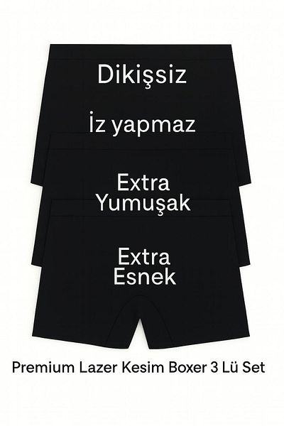 Adeniz Women's Laser Cut Seamless Women's Boxer Panties 3 Pack Mix (Extra Flexible Extra Soft Comfortable Fit)