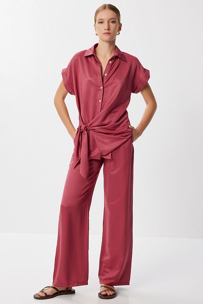 Lovelyİstanbul Lacing Detailed Satin Surface Suit Lff0037 Cherry