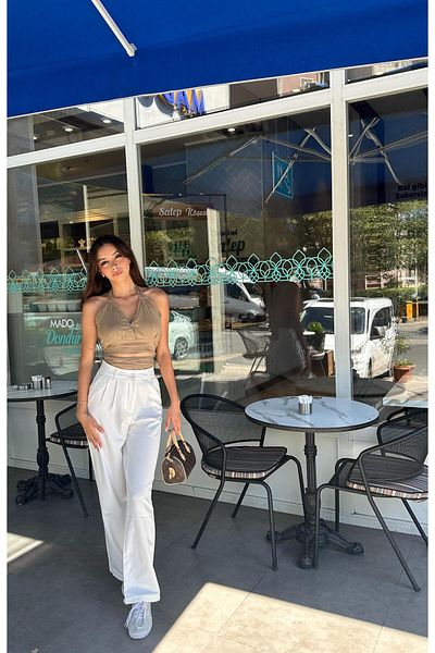 Cherry Lane High Waist Palazzo Trousers – White